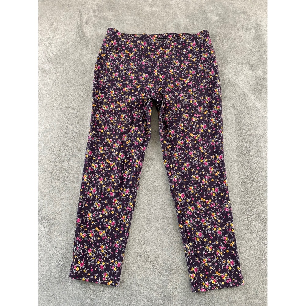 Counterparts Purple Floral Pull On Tapered Pants Womens Petite Large PL Stretch